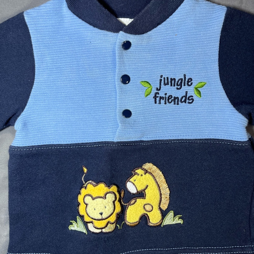 Vintage‎ Bright Futures Jungle Friends Baby Shirt 3/6M Blue Snap Pullover